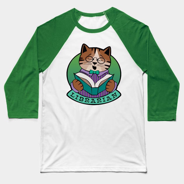 Librarian Cat Story Time Baseball T-Shirt by Sue Cervenka